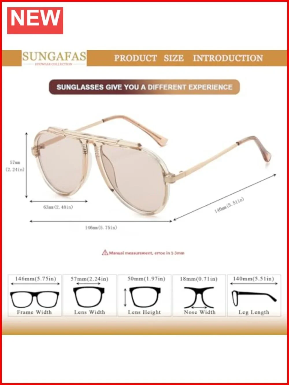 Oversized Aviator Sunglasses Women Metal Temple UV400 Protection Retro